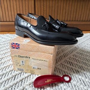 Church’s Black Tassel Loafers US 8D – Made in the UK, Pre-Prada Era (Like New)